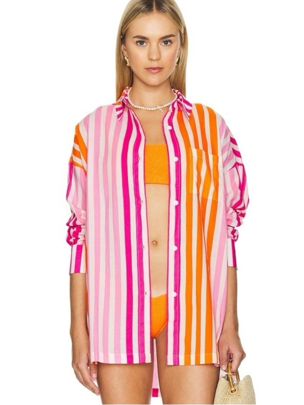 Beach Riot Pink and Orange Striped Button-Down Shirt